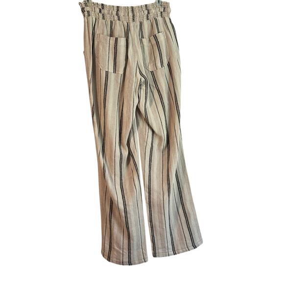 Rewash Brand Women's SZ S Linen Blend Pants Striped Beige Brown Straight Leg - Picture 6 of 8